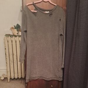 Love, Fire Woman's Size L Grey Edgy Open Shoulder Casual Sweatshirt Dress